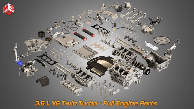 twin turbo v6 engine parts 3D मॉडल .c4d .max .obj .3ds .fbx .stl .blend 