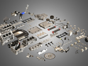 twin turbo v6 engine parts 3D मॉडल