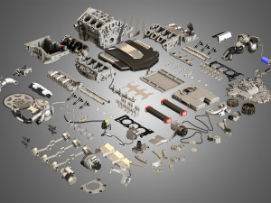 twin turbo v6 engine parts 3D मॉडल