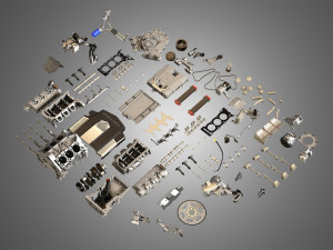 twin turbo v6 engine parts 3D मॉडल