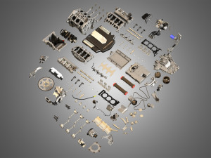 twin turbo v6 engine parts 3D मॉडल