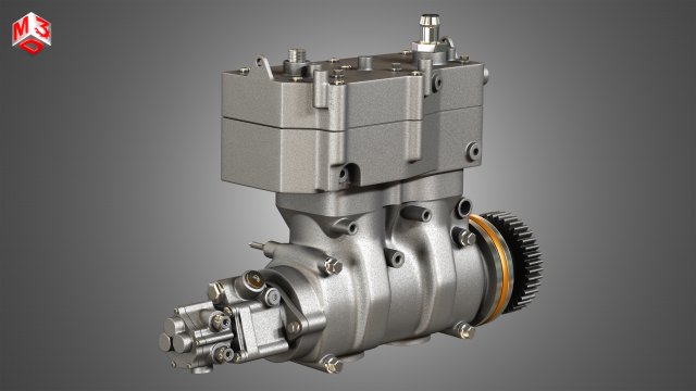 air brake compressor - two piston - mx13 diesel engine 3D Model .c4d .max .obj .3ds .fbx .stl .blend 