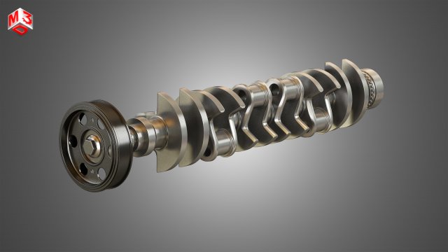 crankshaft with pulley damper 3D Model .c4d .max .obj .3ds .fbx .stl .blend 