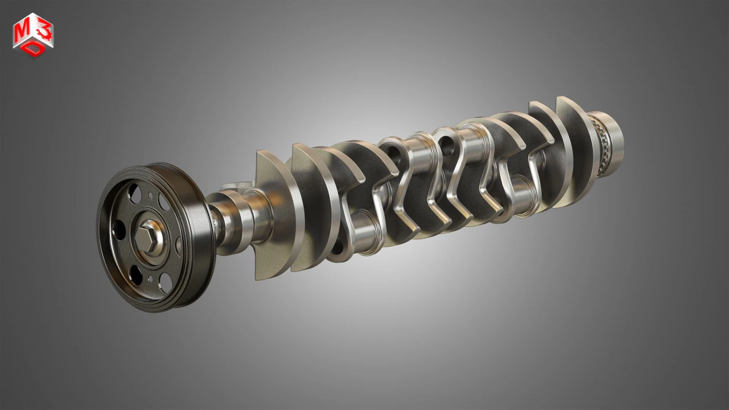 crankshaft with pulley damper 3D Model .c4d .max .obj .3ds .fbx .stl .blend