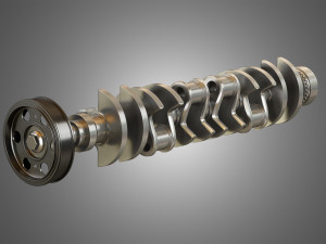 crankshaft with pulley damper 3D मॉडल