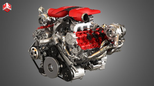 f8 tributo engine - v8 twin turbo engine Model 3D .c4d .max .obj .3ds .fbx .stl .blend 