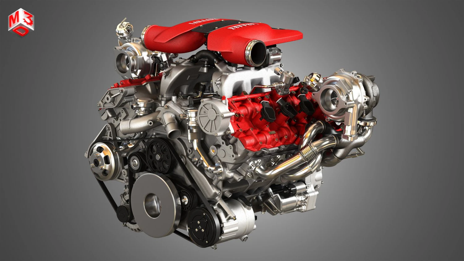 f8 tributo engine - v8 twin turbo engine 3D Model .c4d .max .obj .3ds .fbx .stl .blend