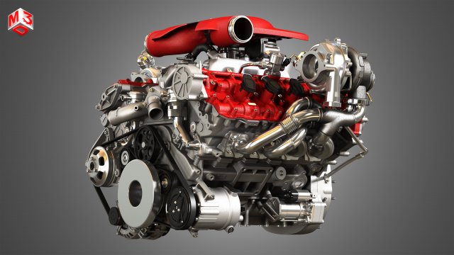 f8 tributo engine - v8 twin turbo engine 3D Model in Parts of auto 3DExport