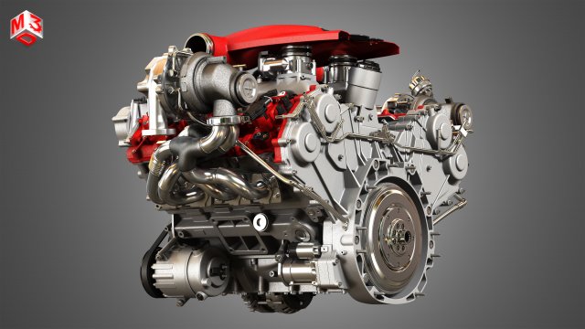f8 tributo engine - v8 twin turbo engine 3D Model in Parts of auto 3DExport