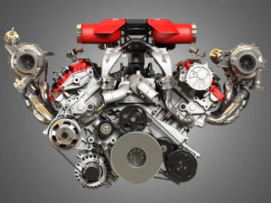 f8 tributo engine - v8 twin turbo engine 3D Model