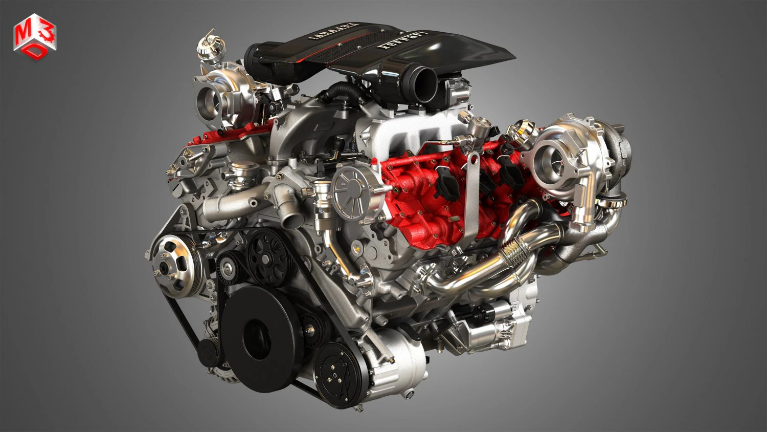 488 pista engine - v8 twin turbo engine 3D Model .c4d .max .obj .3ds .fbx .stl .blend 