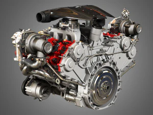 488 pista engine - v8 twin turbo engine 3D Model