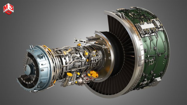 pw gtf geared turbofan engine - cutaway 3D Model in Parts 3DExport