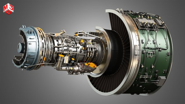 pw gtf geared turbofan engine - cutaway 3D Model in Parts 3DExport