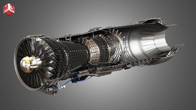 f100 - pw - 220 turbofan engine - cutaway 3D-Modell .c4d .max .obj .3ds .fbx .stl .blend 