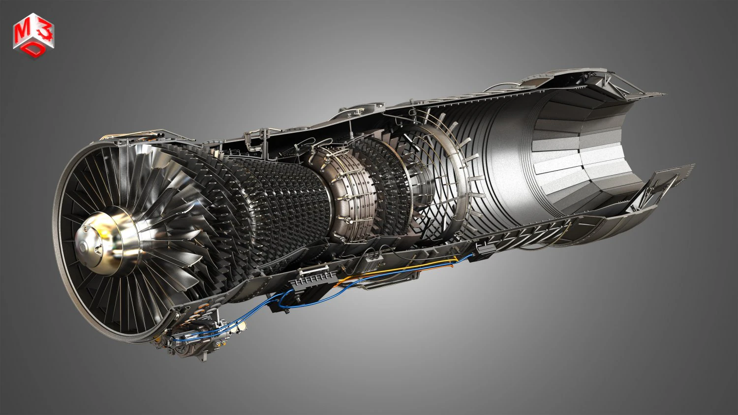 f100 - pw - 220 turbofan engine - cutaway 3D Model .c4d .max .obj .3ds .fbx .stl .blend 