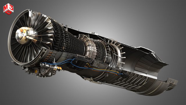 f100 - pw - 220 turbofan engine - cutaway 3D Model in Parts 3DExport
