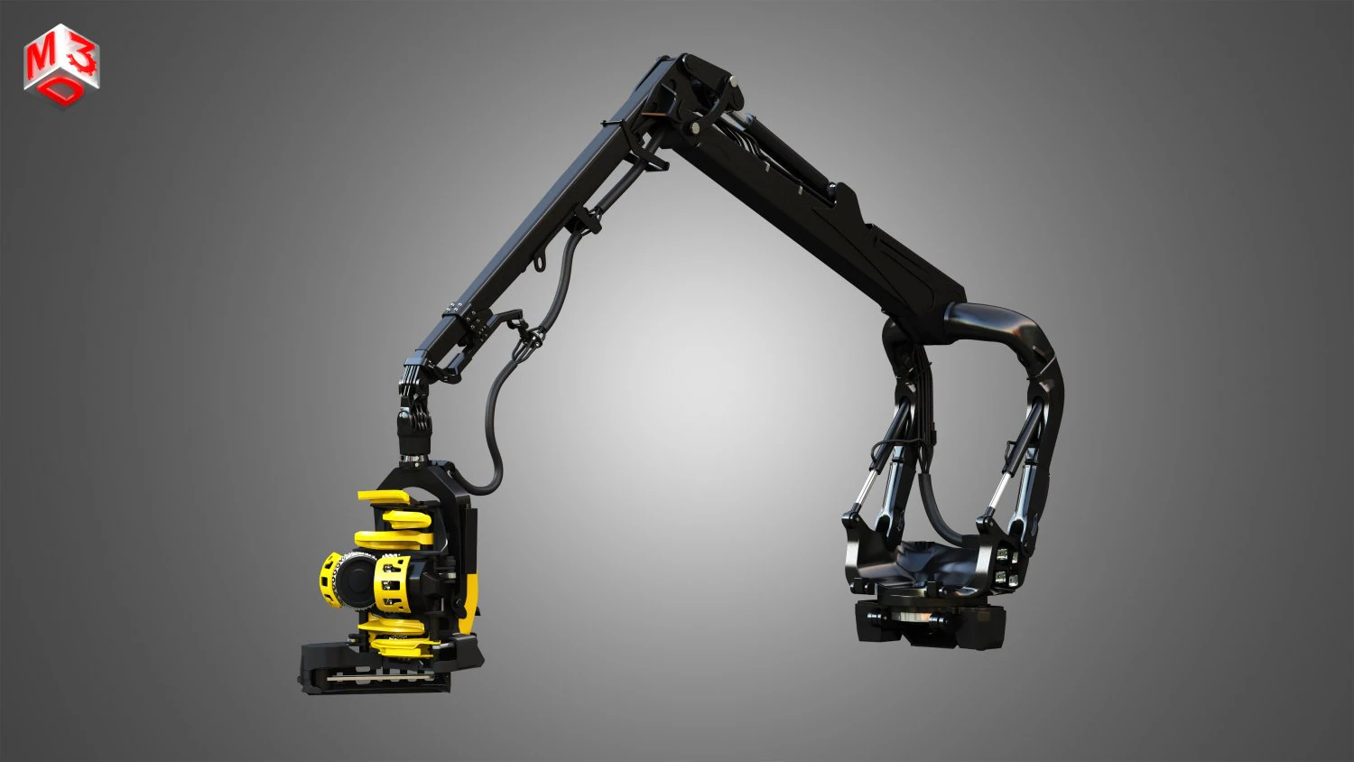 Forestry Crane with Harvester Head 3D Model .c4d .max .obj .3ds .fbx .stl .blend 