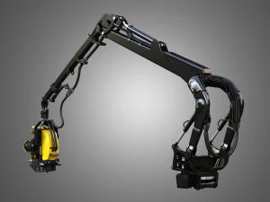 Forestry Crane with Harvester Head 3D Model
