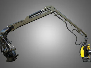 Forestry Crane with Harvester Head 3D Model