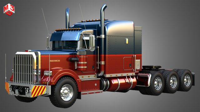 57P Semi Truck - Ultra Cab Sleeper Truck - Tri Axle Modelo 3D .c4d .max .obj .3ds .fbx .stl .blend 