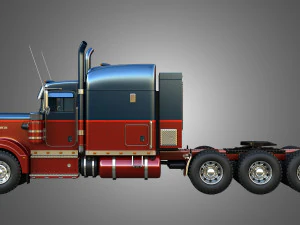 57P Semi Truck - Ultra Cab Sleeper Truck - Tri Axle 3D Model