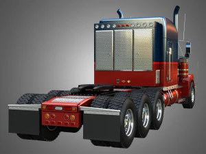 57P Semi Truck - Ultra Cab Sleeper Truck - Tri Axle 3D Model