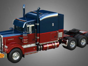 57P Semi Truck - Ultra Cab Sleeper Truck - Tri Axle 3D Model