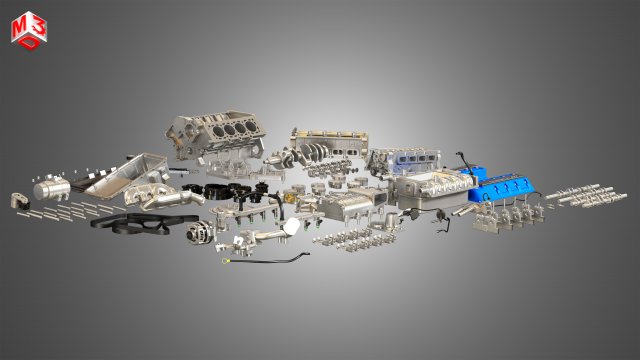 GT500 Engine - Disassembled Engine 3D Модель .c4d .max .obj .3ds .fbx .stl .blend 