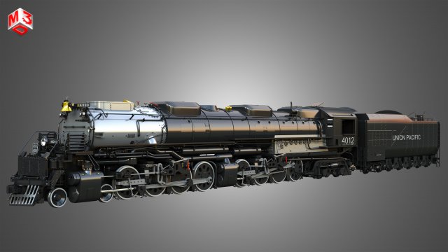 Big Boy 4014 - Steam Locomotive With Coal Wagon 3D Model .c4d .max .obj .3ds .fbx .stl .blend 