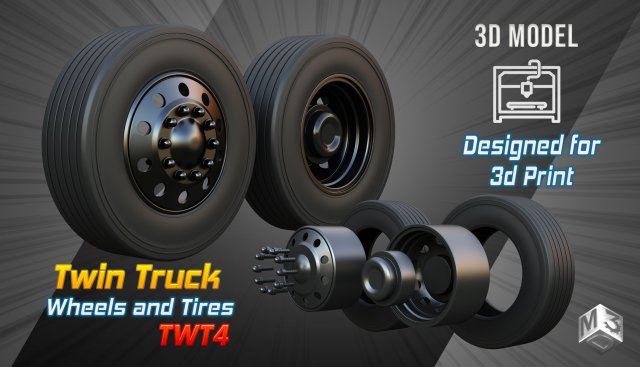 Twin Truck Wheels and Tires TWT4 3D Модель .c4d .max .obj .3ds .fbx .stl .blend 