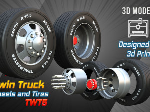 Twin Truck Wheels and Tires TWT5 3D Модель