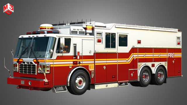 Ferrara Fire Apparatus - FDNY Ultra Heavy Rescue Model 3D .c4d .max .obj .3ds .fbx .stl .blend 