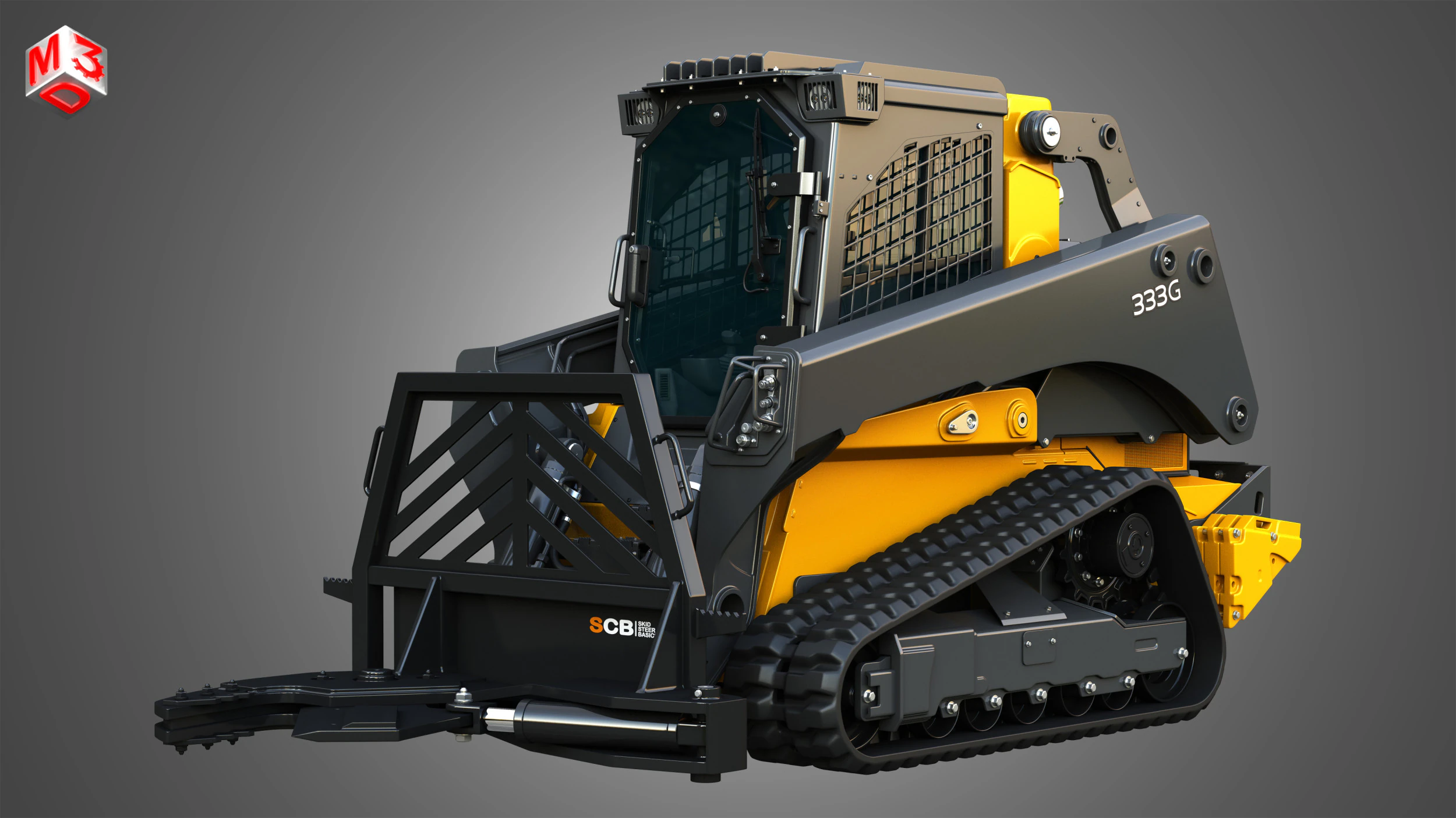 Carregadeira de esteira compacta 333G com pacote florestal - Tesoura de &aacute;rvores Modelo 3D .c4d .max .obj .3ds .fbx .stl .blend 