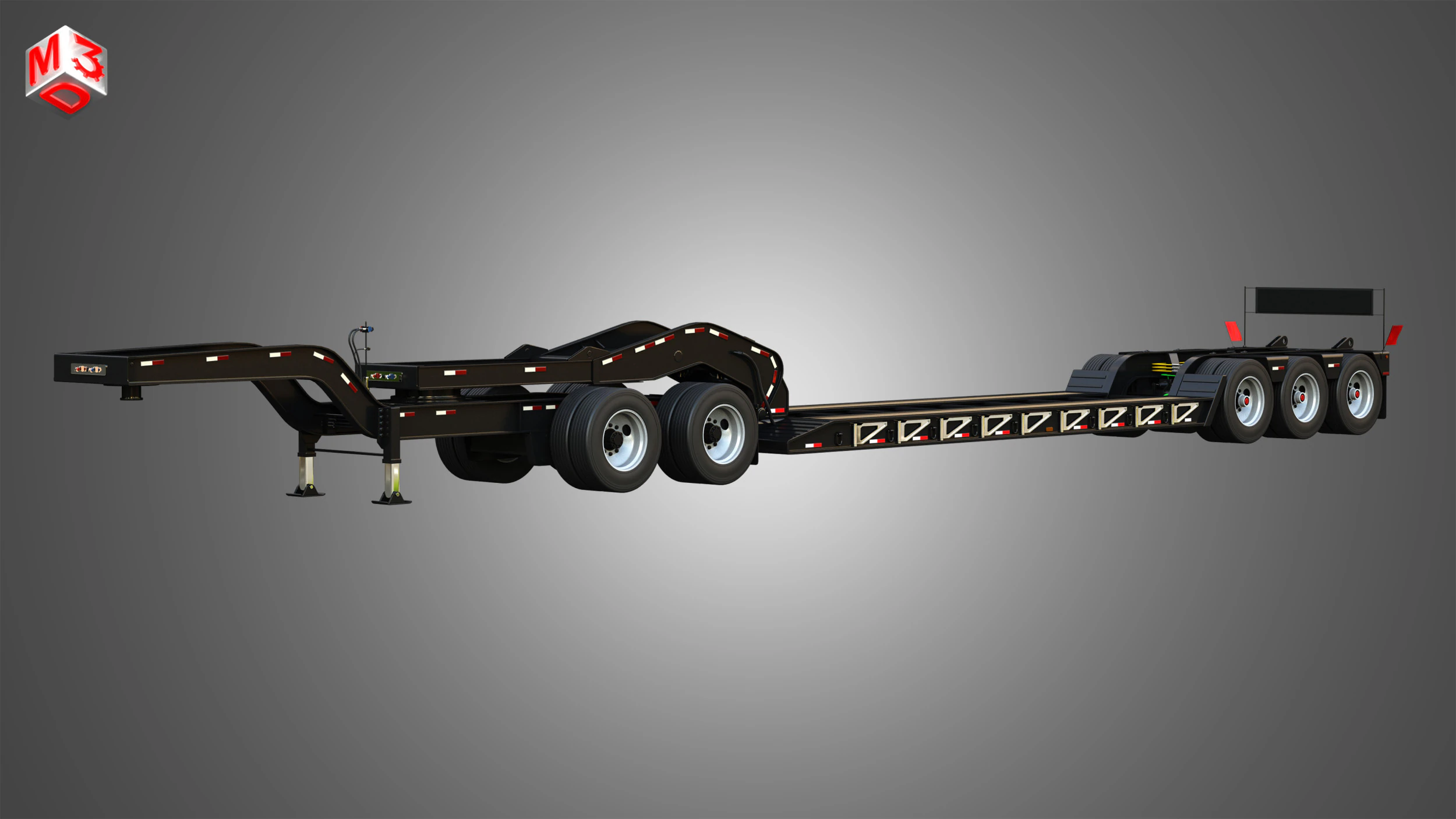 Lowboy Double Trailer - Oversize Load 3D Model .c4d .max .obj .3ds .fbx .stl .blend 