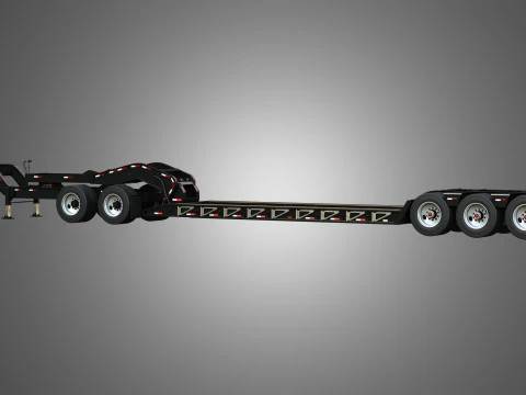 Lowboy Double Trailer - Oversize Load 3D Model