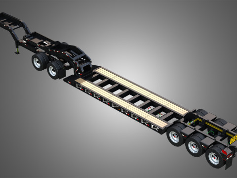 Lowboy Double Trailer - Oversize Load 3D Model