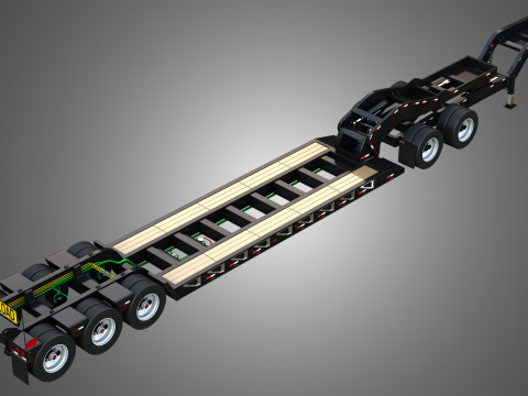 Lowboy Double Trailer - Oversize Load 3D Model