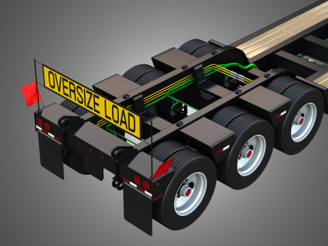 Lowboy Double Trailer - Oversize Load 3D Model