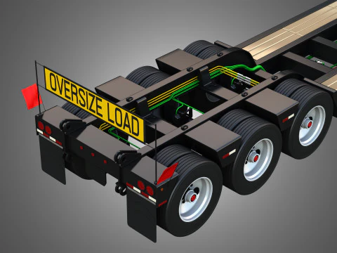 Lowboy Double Trailer - Oversize Load 3D Model
