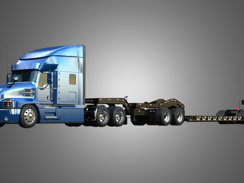 Anthem 64T Truck with Lowboy Double Trailer - Oversize Load Modello 3D