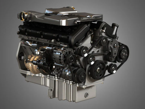 V12 Twin Turbo Car - Engine Full Internal and External Parts 3D Model