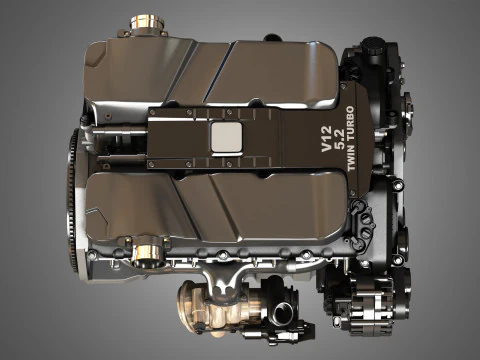 V12 Twin Turbo Car - Engine Full Internal and External Parts 3D Model
