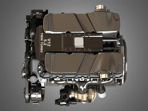 V12 Twin Turbo Car - Engine Full Internal and External Parts 3D Model