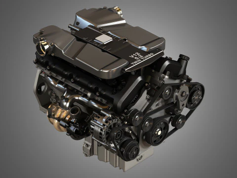 V12 Twin Turbo Car - Engine Full Internal and External Parts 3D Model