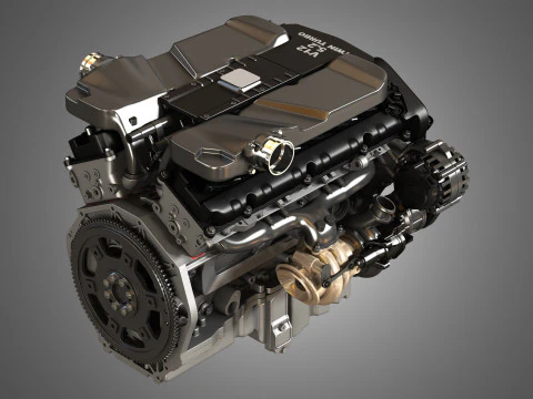 V12 Twin Turbo Car - Engine Full Internal and External Parts 3D Model