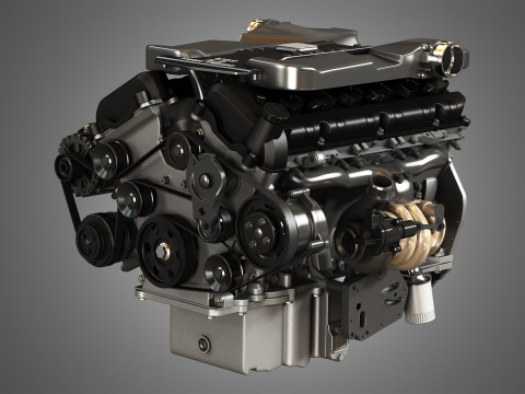 V12 Twin Turbo Car - Engine Full Internal and External Parts 3D Model