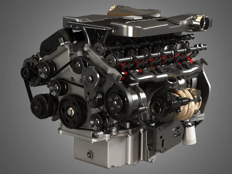 V12 Twin Turbo Car - Engine Full Internal and External Parts 3D Model