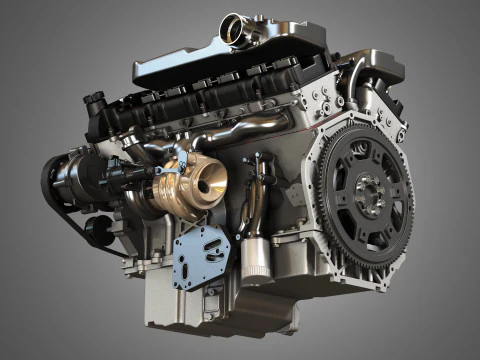 V12 Twin Turbo Car - Engine Full Internal and External Parts 3D Model