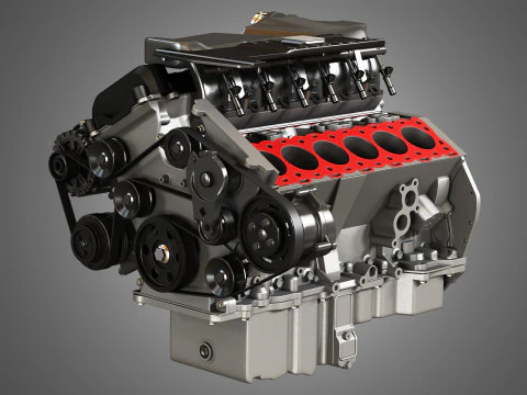 V12 Twin Turbo Car - Engine Full Internal and External Parts 3D Model
